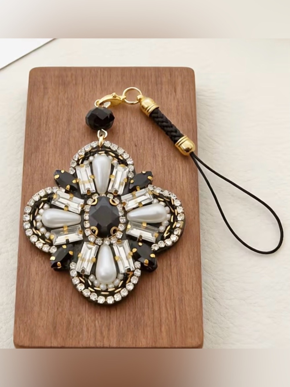 NEW Black, Gold, Pearl & Rhinestone Phone/bag/Purse Charm